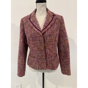 VTG Bay Studio Career Petite Blazer 4P Multicolor Tweed Jacket Jeweled Buttons